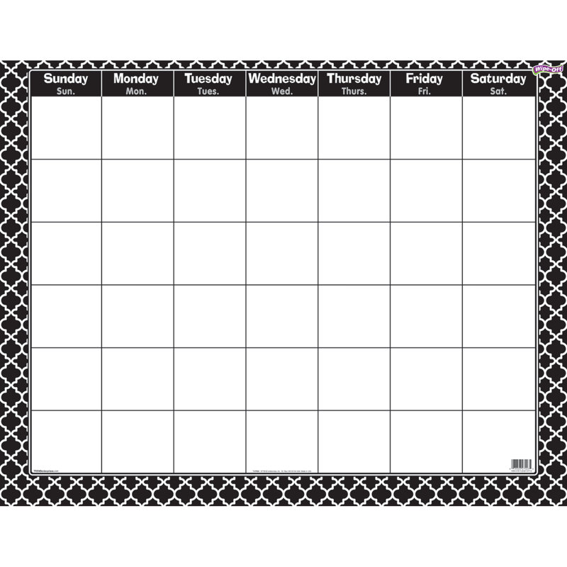 Calendrier effaçable noir tendance marocain