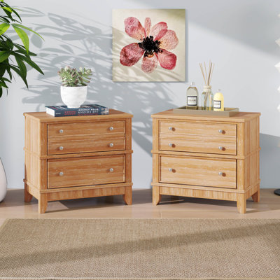 Table de chevet en bois avec 3 tiroirs, table d'appoint multifonctionnelle avec poignée en métal, armoire de rangement avec pieds en bois, ensemble de deux