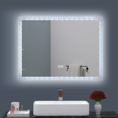 LED Lighted Vertical/Horizontal Wall Mounted Frameless Fancy Stripped Rectangle Double Strip Bathroom Makeup Vanity Mirror / Touch Switch / Waterproof -  Orren Ellis, 272A0CB26D6B43BAAC83B0876305CE27