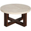 Table basse ronde moderne, plateau à motif marbré de 31,5 pouces, base brun croisé, motif compact et spacieux, pièce de décoration