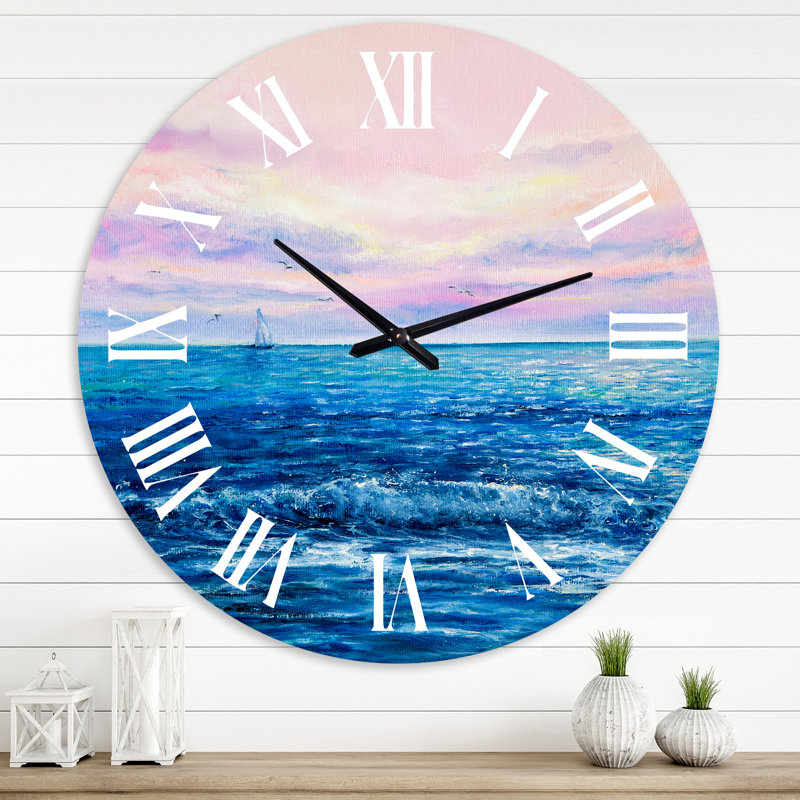 Horloge murale nautique et côtière Morning Light On The Ocean Waves II, Moyenne