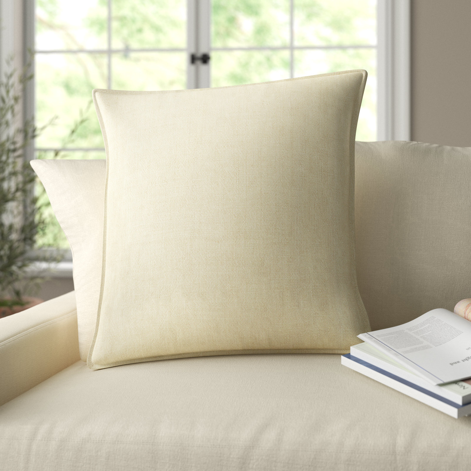 Burbank Linen Throw Pillow, Cream, Pillow Cover Only - No Insert, 22" x 22"