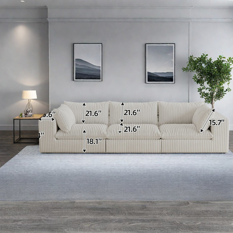 Canapés Compression Cloud, canapé moderne en velours côtelé de 118 pouces pour la maison