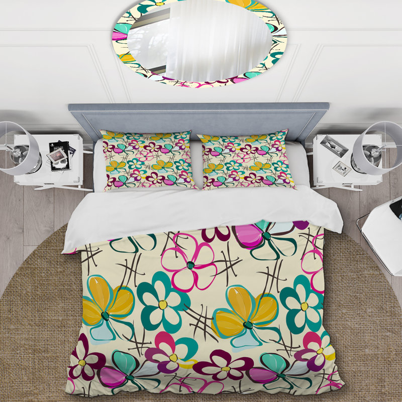 Fleurs multicolores - ensemble de housse de couette floral - microfibre de polyester