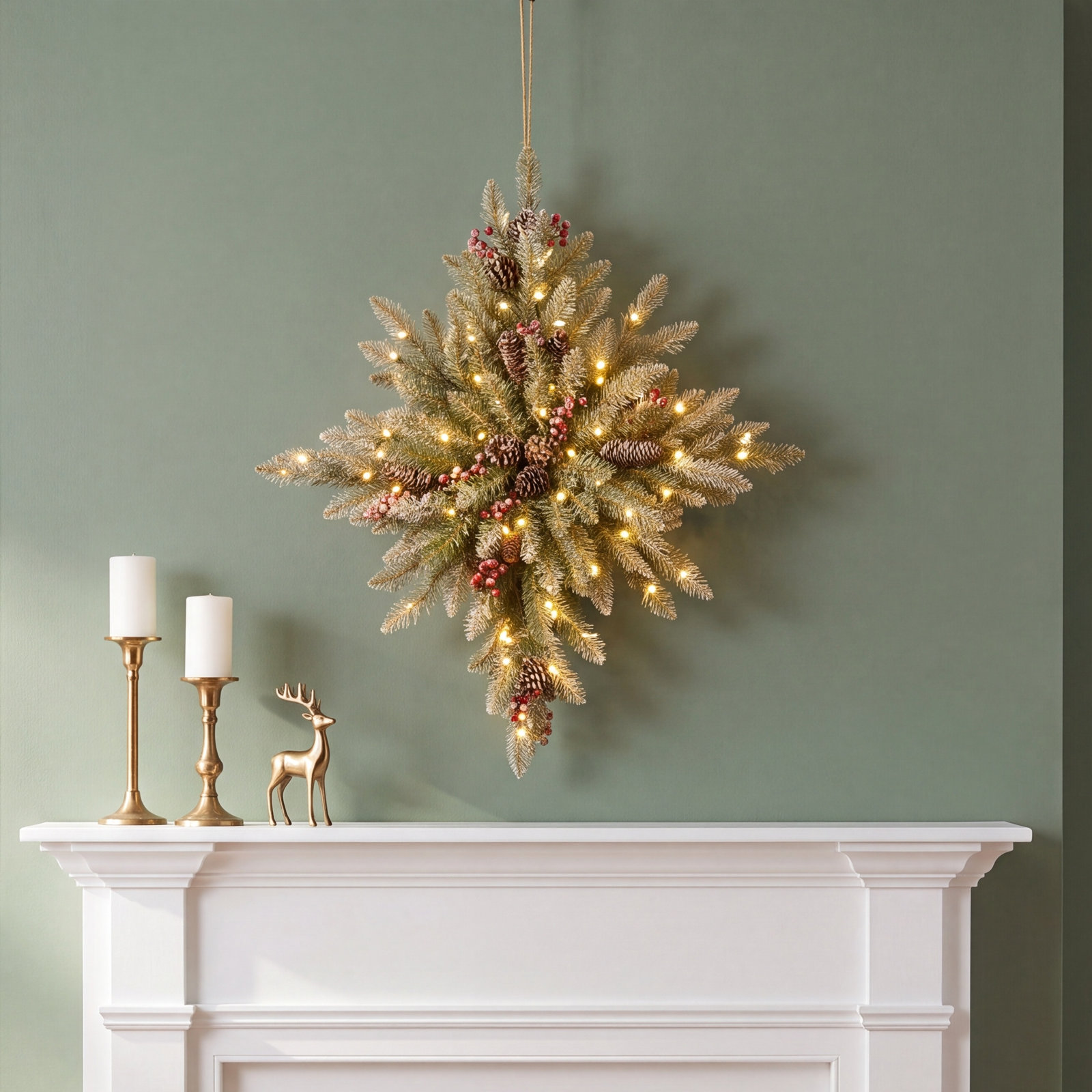 32" Frosted Pre-Lit Berry Christmas Swag