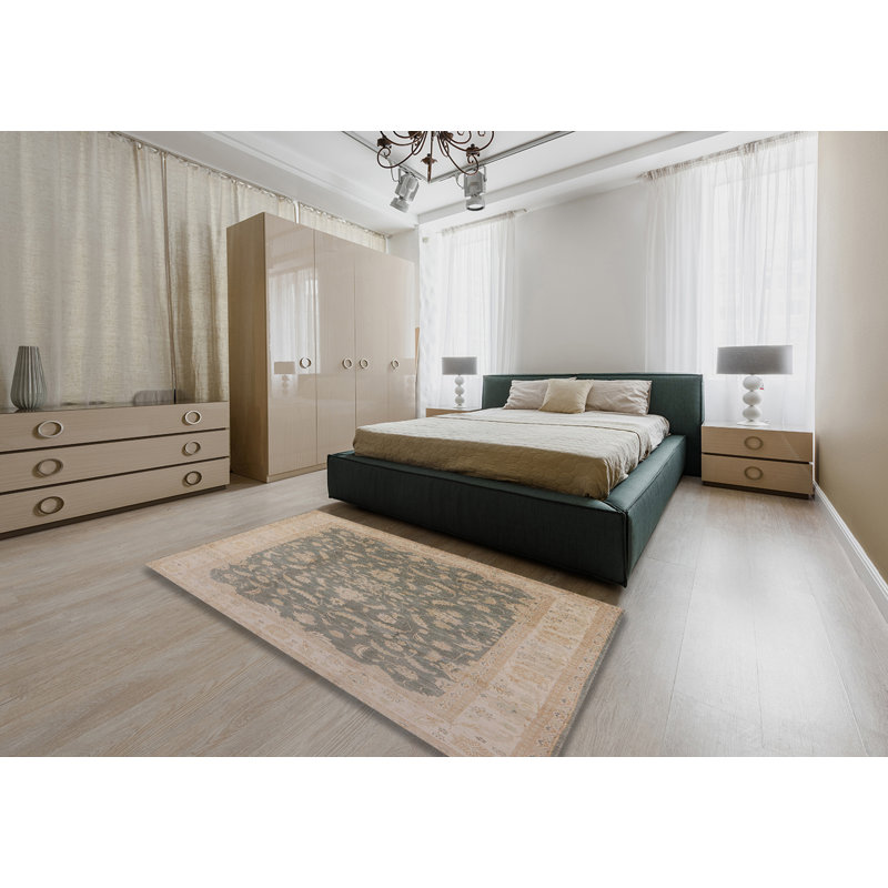 Tapis oriental beige / bleu sarcelle Hovnatan, Rectangle 4 pi x 6 pi