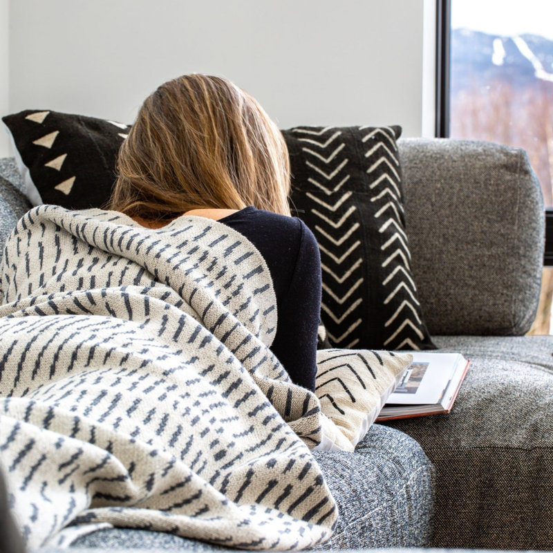 Runa Knitted Throw Blanket, Light Gray