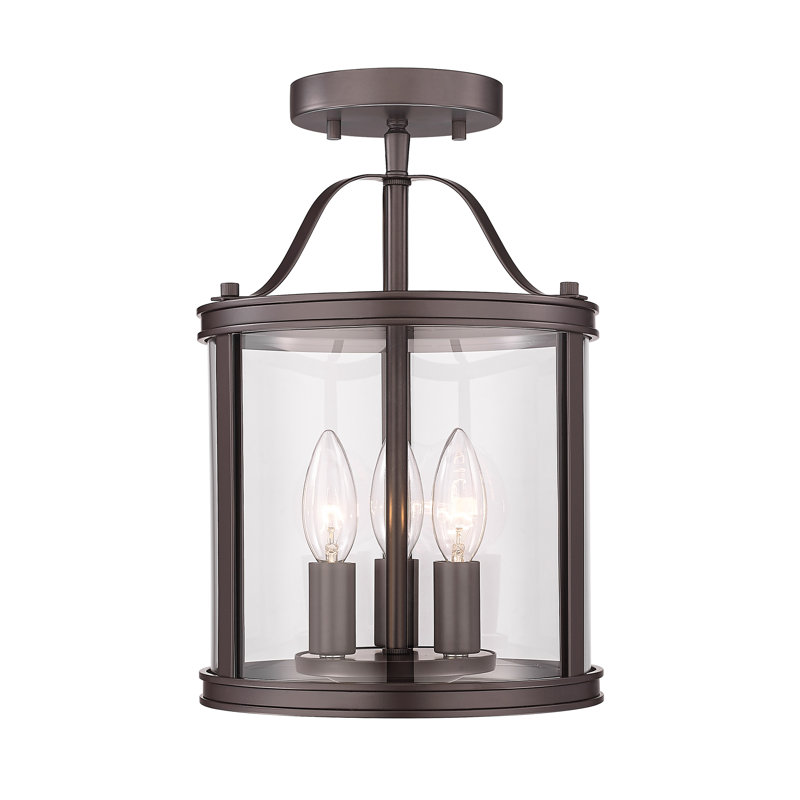 8.75" 3-Light Dimmable Flush Mount with Glass, Bronze