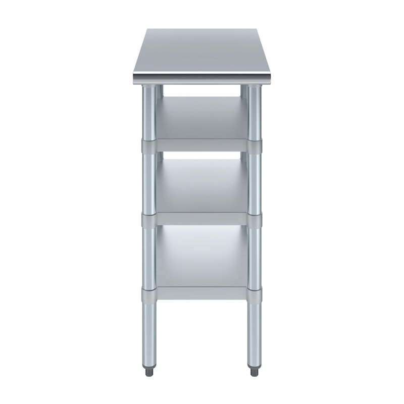 18 po X 18 po Table en acier inoxydable avec trois tablettes inférieures, P 24 po x L 15 po x H 35 po