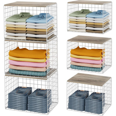 Closet Organizers And Storage Shelf, 3Pack Stackable Closet Storage Bin Basket For Clothes Sweaters With Top Board