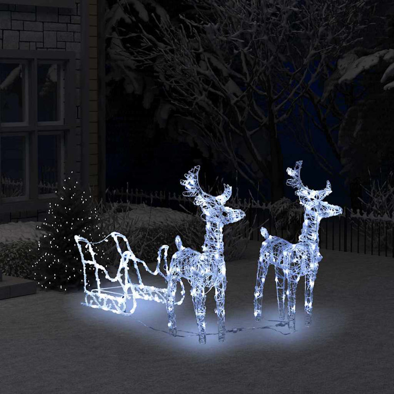 Décoration de Noël illuminée renne et traîneau avec DEL acrylique, 7.1" x 3.3" x 21.7", Cold White, 2 pcs