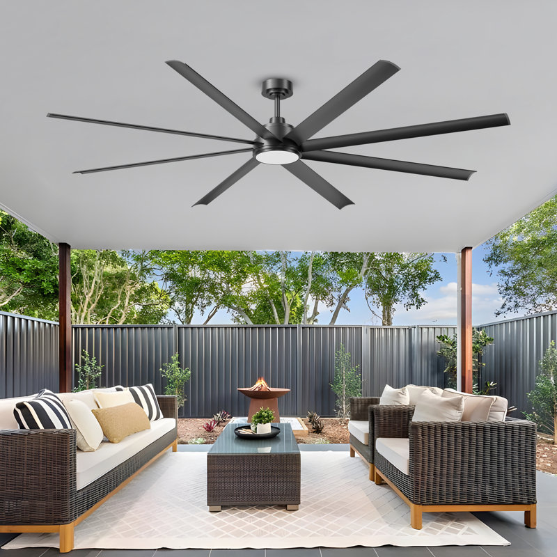 Ventilateur de plafond 8 pales avec télécommande, moteur à courant continu réversible silencieux, ventilateur de plafond avec lumière DEL, grand ventilateur de plafond moderne pour les espaces intérieurs et extérieurs couverts