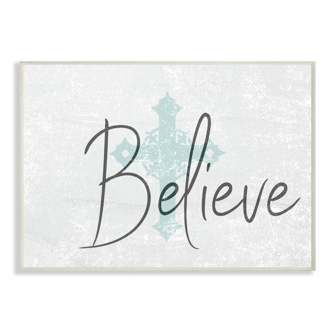 Believe with Holy Cross Wood Texture by Daphne Polselli - Graphic Art Print on Wood Winston Porter 