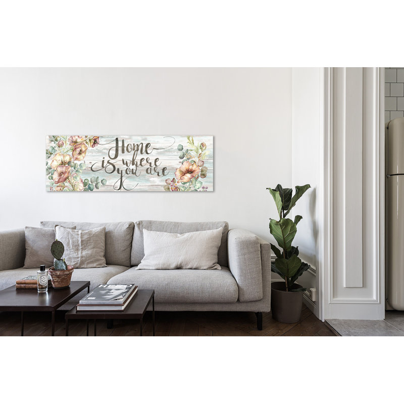 Blush Poppies On Shiplap: Home - Wrapped Canvas Painting, 30 cm H x 91 cm W