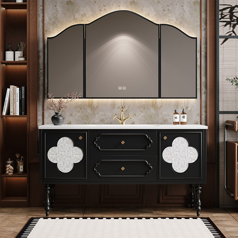 Armoire de salle de bain tendance au sol, Noir, H 33,46 po x l 47,24 po x P 21,65 po