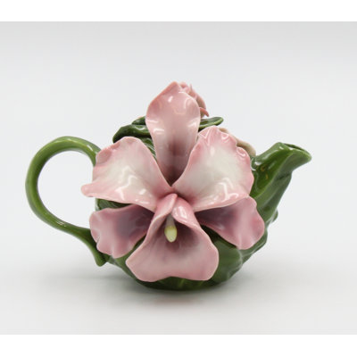 Théière en porcelaine fine, motif orchidée rose, 10,8 cm de hauteur