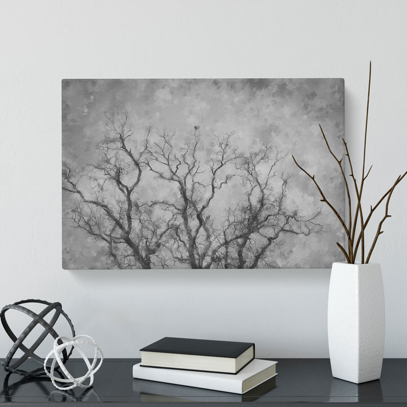 Bird In A Winter Tree - Wrapped Canvas Painting, 50cm H x 76cm W x 3cm D