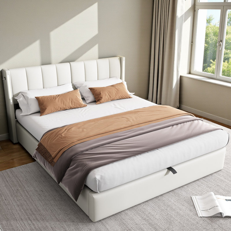 Donan Upholstered Ottoman Storage Bed, Kingsize (5'), White