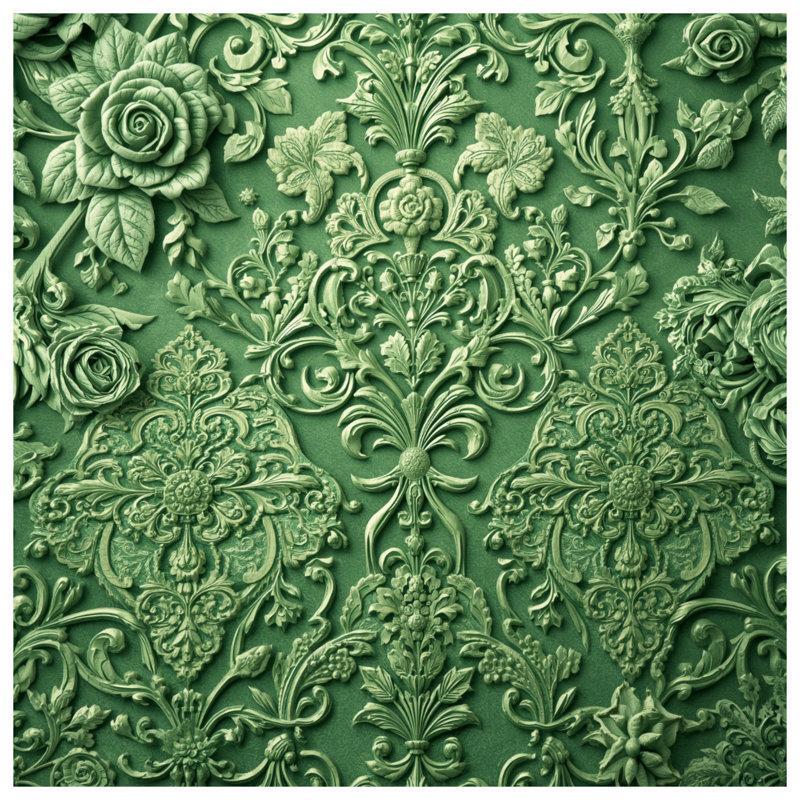 Green Floral Damask Bath Mat, 34in W x 21in L