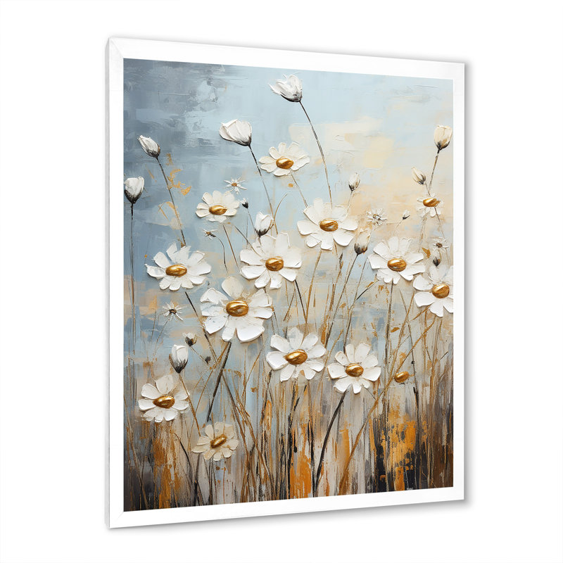 Marguerite blanche en fleurs élégance III - imprimé, H 44 po x l 34 po x P 1,5 po, Cadre simple blanc