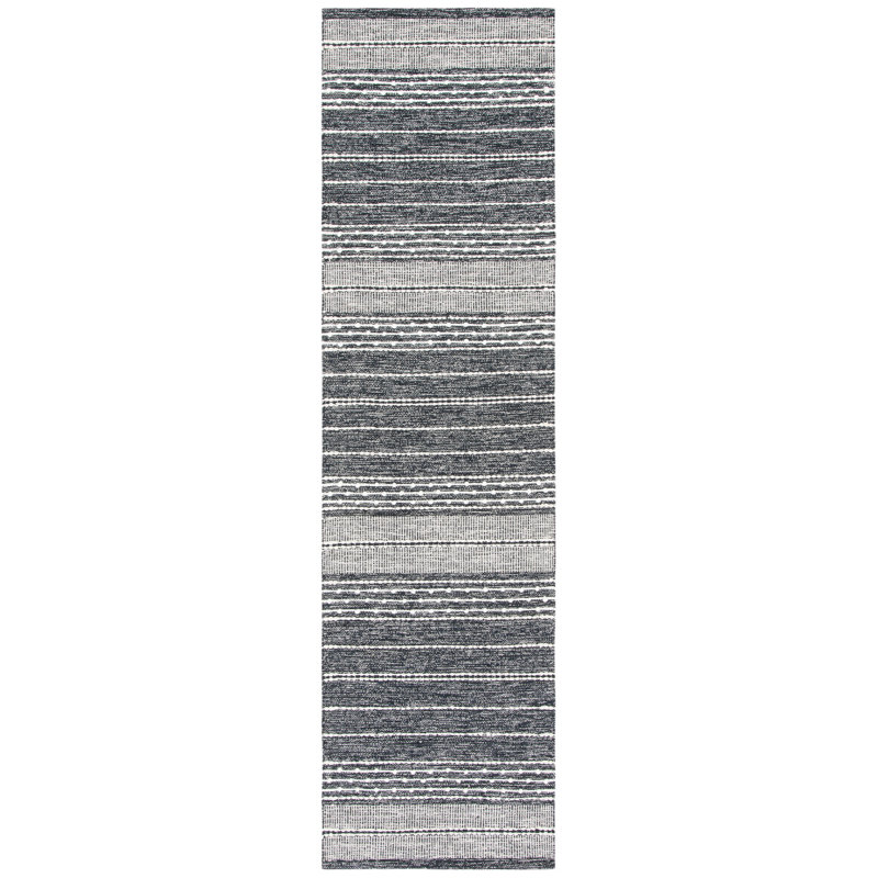Hartwig Striped Handwoven Cotton Black/Ivory Area Rug, Runner 2'3" x 9'