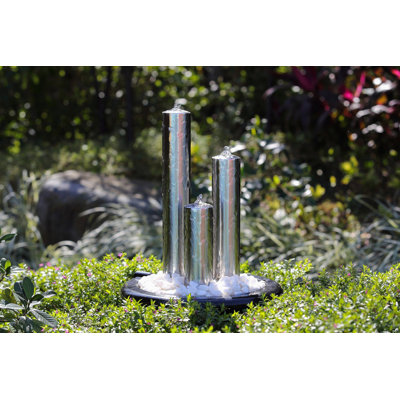 Aradhana Outdoor Stainless Steel Weather Resistant Column Fountain with Lights