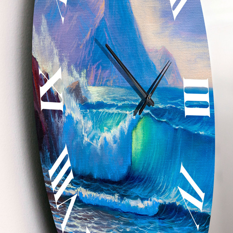 Blue Waves Breaking At The Beach I - Horloge murale nautique et côtière, Moyen