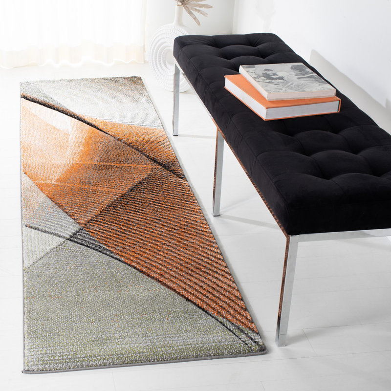 Tapis géométrique gris / orange Tontogany, Tapis de couloir 2 pi 3 po x 8 pi