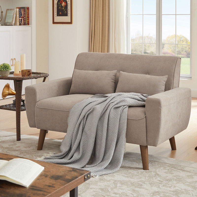 48.43" W Small Upholstered Loveseat Couch, Beige
