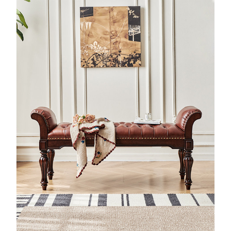 Tabouret de lit en cuir américain, idéal pour la chambre à coucher.