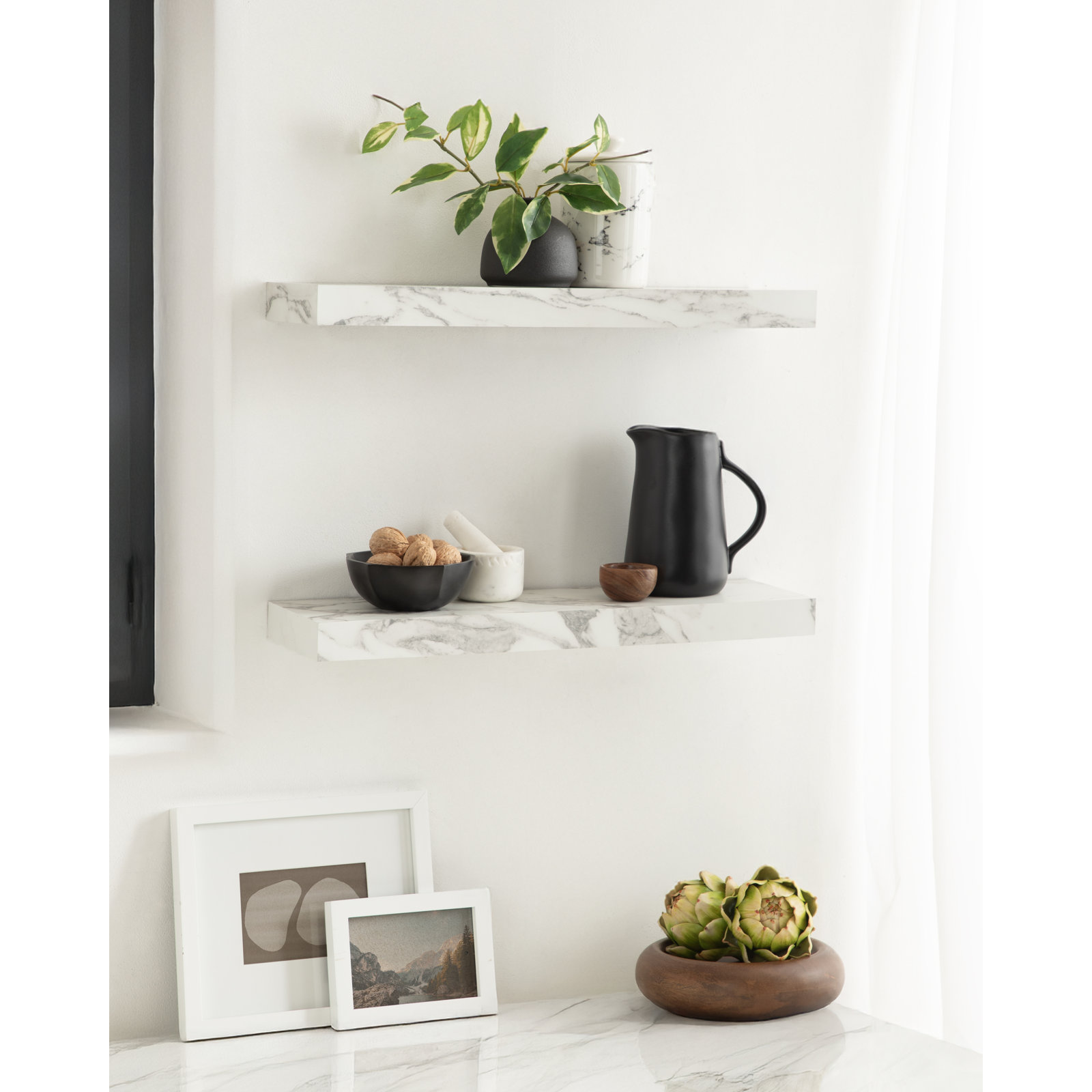 Jeremiah 2 Piece Picture Ledge Wall Shelf, 1.5" H x 22" W x 6" D, Marble White