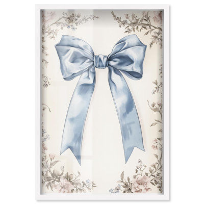 Blue Silk Ribbon Shadowbox Print Farmhouse Wall Decor by Art Remedy, White Frame, 31 x 46