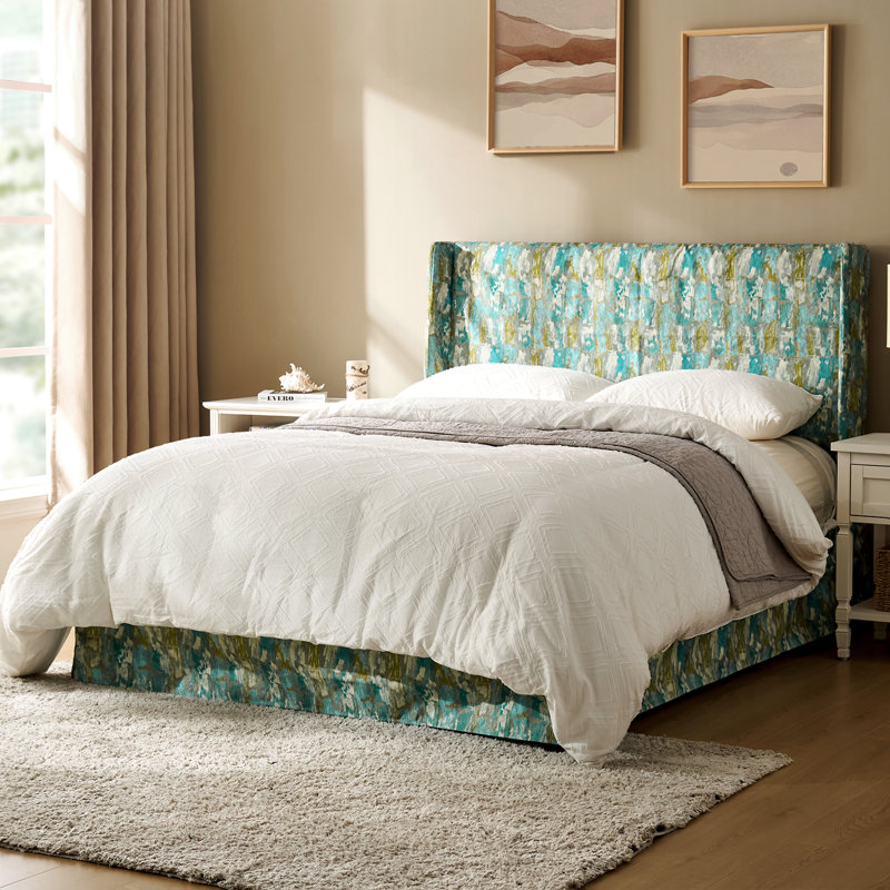 Lit plateforme tapissier Carlyon avec housse lavable et rangement sous le lit, Très grand, Motif MÉTALLIQUE