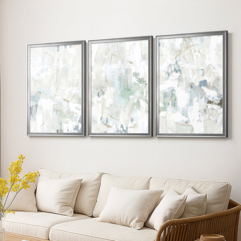 Impasto Poem I - Toile tendue avec châssis sur mesure - 3 pièces, Argent argent, H 27 po x l 39 po
