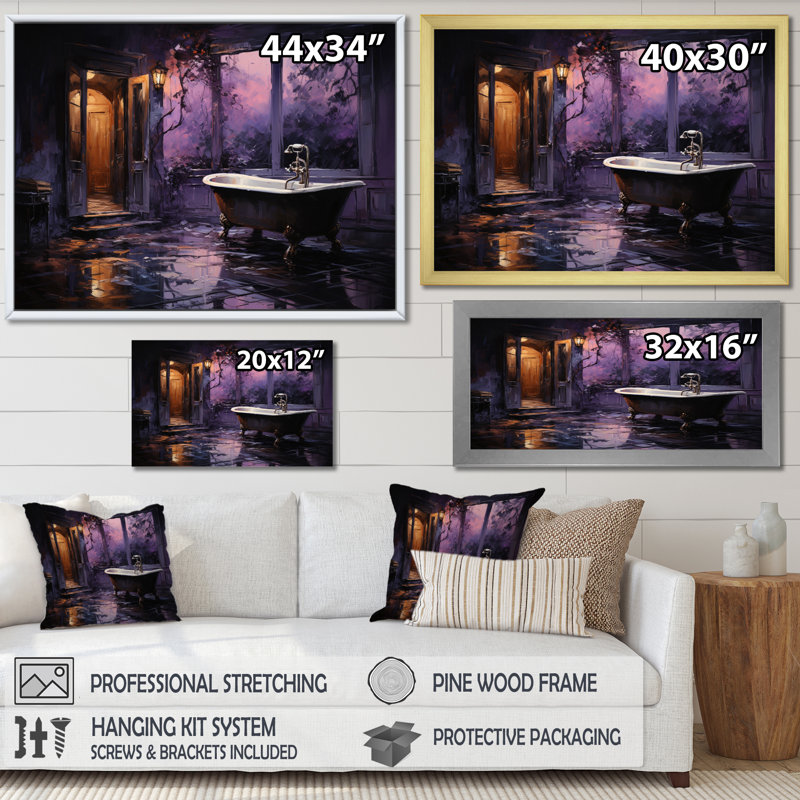 «Bathroom Midnight Serenade» - Art mural de salle de bain, H 34 po x l 44 po x P 1,5 po, Toile tendue