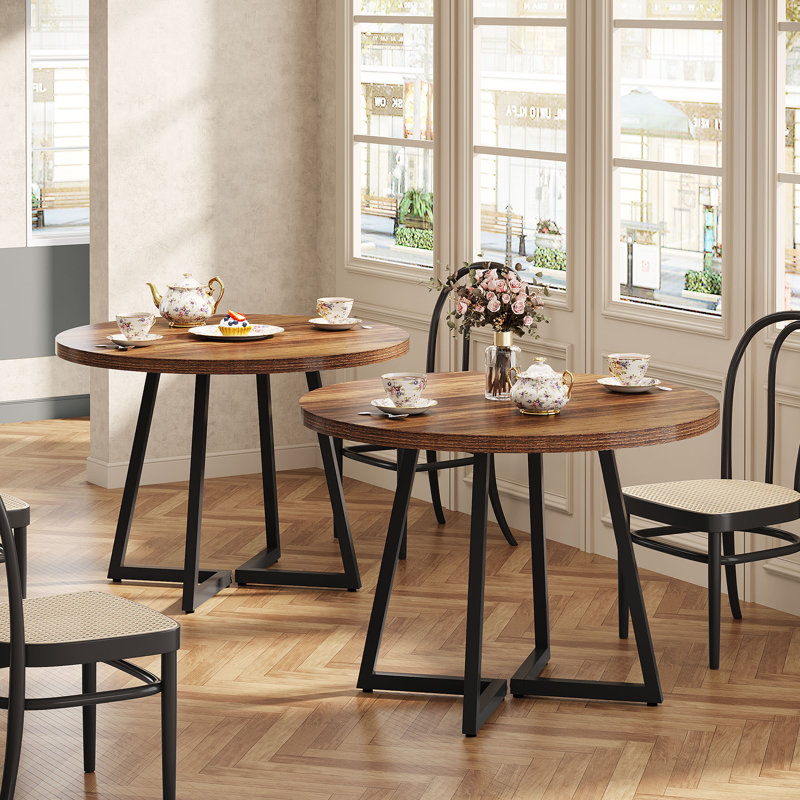 31.5" Round Dining Table for 2 (Set of 2), Rustic Brown