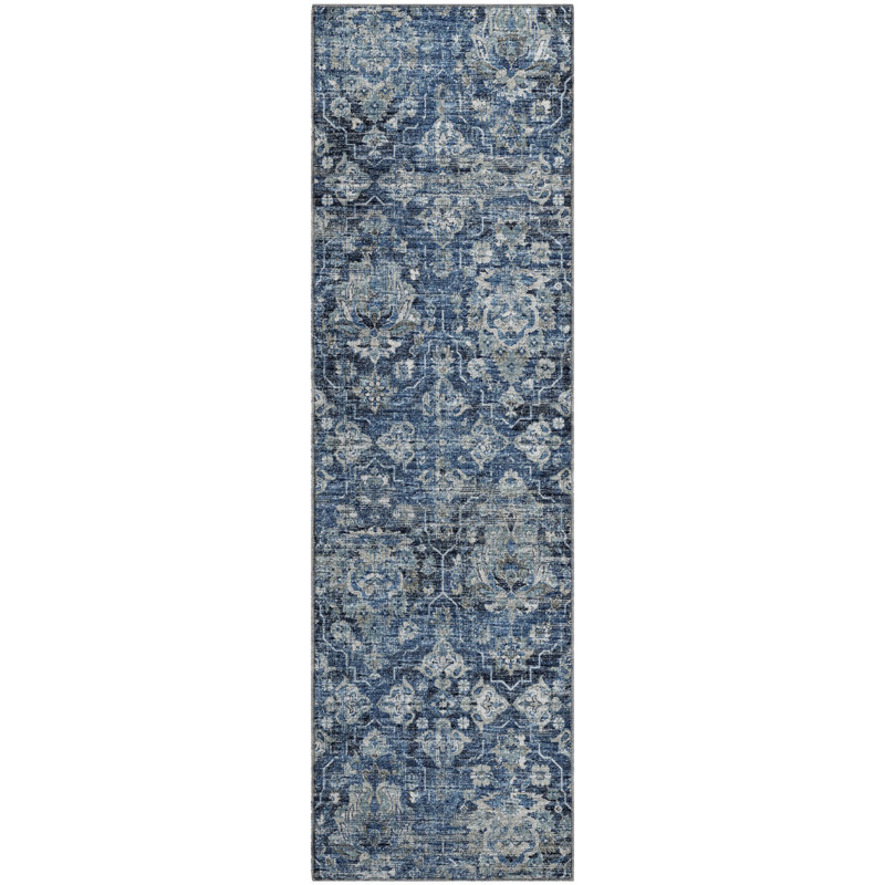 Premium Machine Washable Alliah AMF94 Blue Rug, Runner 2'3" x 7'6"