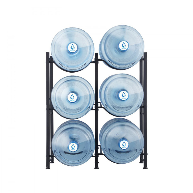 Support à 3 rangées de bouteilles d'eau à 3 niveaux pour 6 bouteilles de rangement Support de cruche d'eau robuste pour bureau à domicile Noir