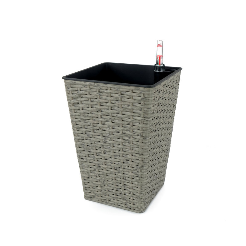 2 Hand Woven Self-Watering Planters - Gray For Indoor And Outdoor Landscaping Easy Assembly Stunning Look Handcrafted For Beauty Indoor/Outdoor Weather Finish