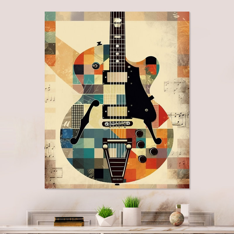 Cubisme guitare - musique, art mural en métal, H 20 po x l 12 po