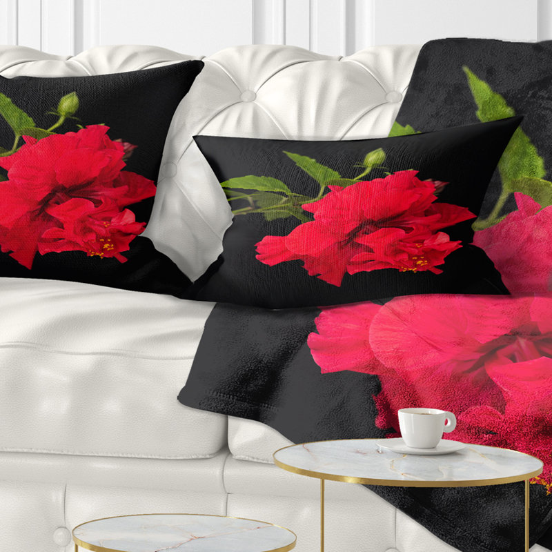 Hibiscus rouge vif sur fond noir - imprimé floral