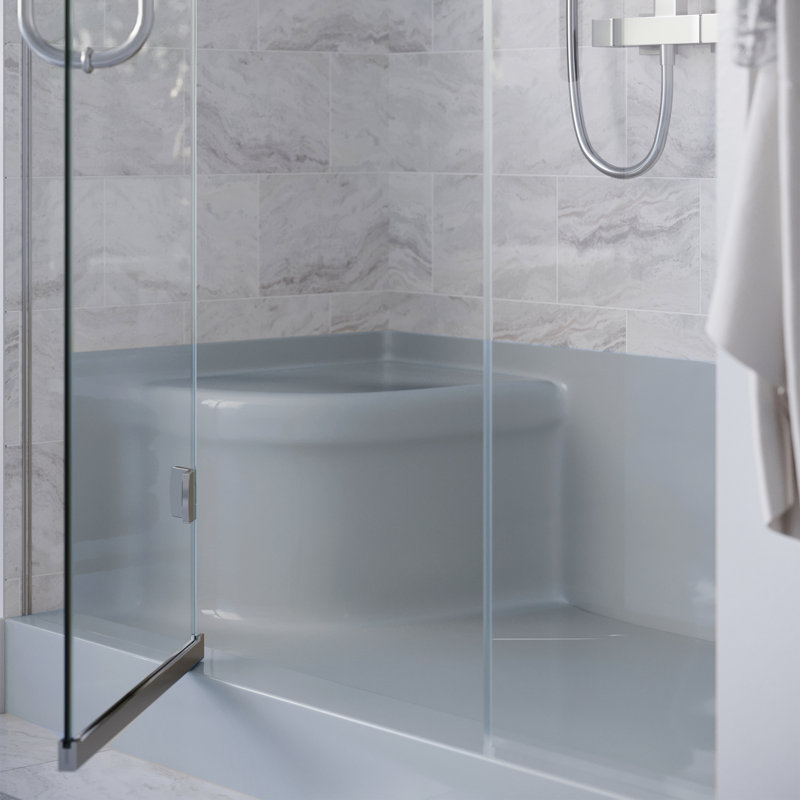 Base de douche 60 po x 32 po avec drain à droite et siège intégré à gauche Aquatique , Gris, Oui