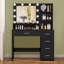 Bureau de meuble-lavabo avec miroir et lumières, meuble-lavabo de maquillage avec 5 tiroirs et 3 tablettes de rangement, 3 modes de couleurs et une coiffeuse à luminosité réglable, bureau de coiffeuse pour la chambre à coucher-898936785