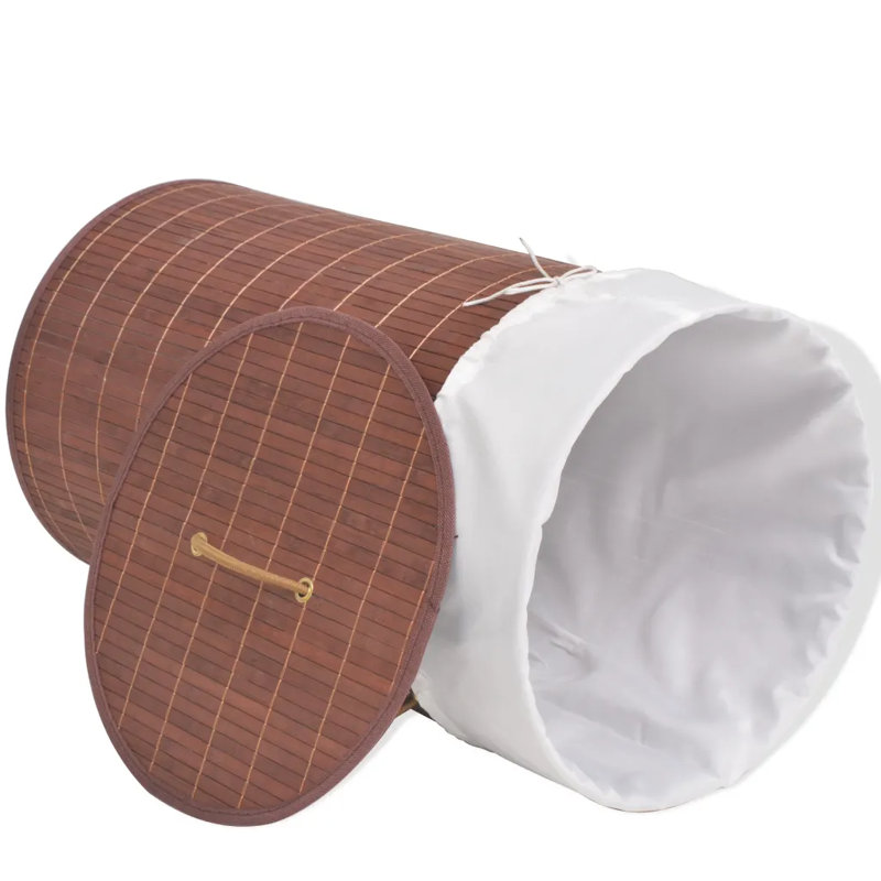 Bay Isle Home Bamboo Laundry Bin, Round, Brown, 35cm H x 60cm W x 35cm D