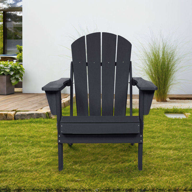 Adirondack Chair With Side Table (Set Of 3), Black