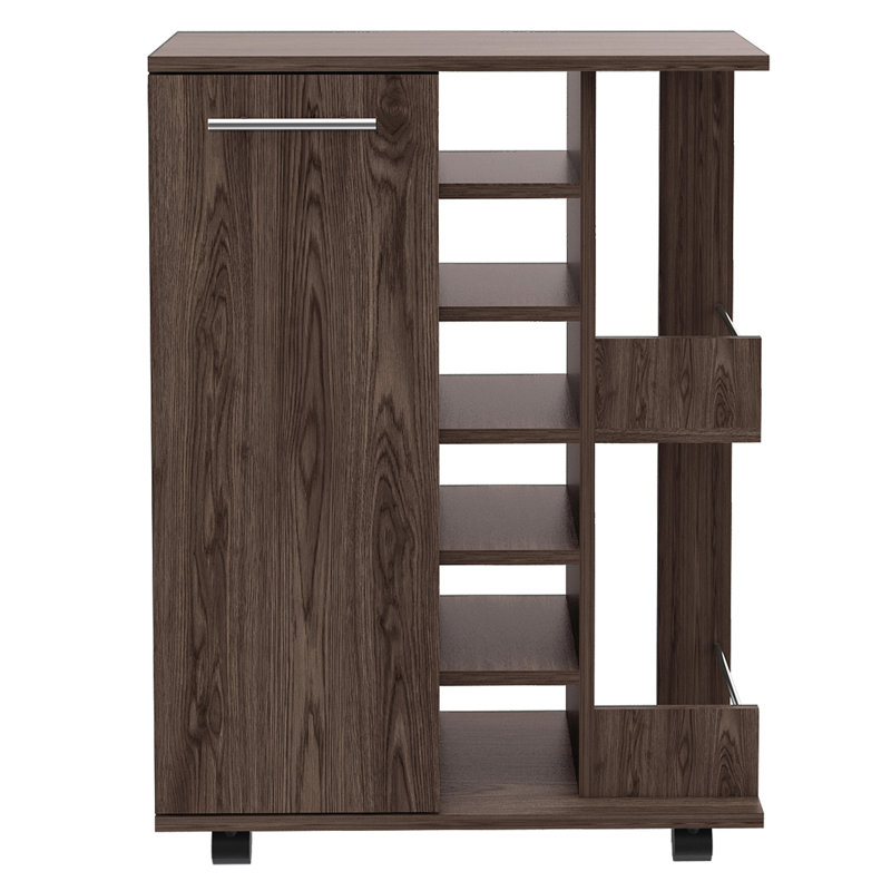 Chariot-bar à 2 tablettes et 6 bouteilles Bartlet, Brown, 32.32" H x 14.78" W x 23.62" D