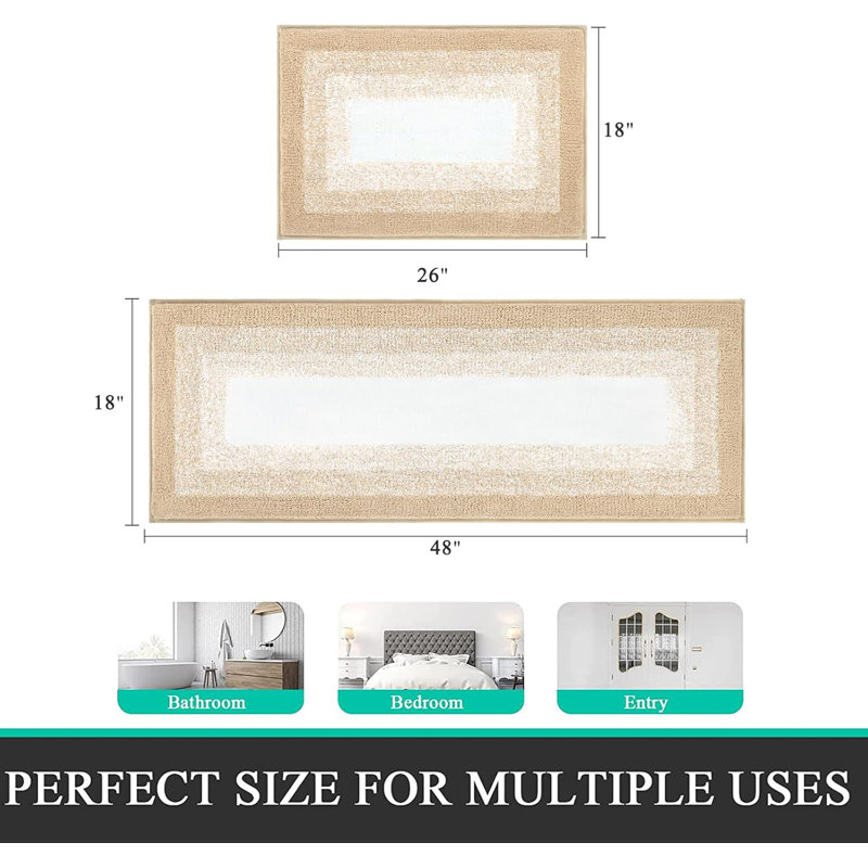 Geometric Super Soft & Absorbent Washable Bathroom Mat Set of 2, Orange