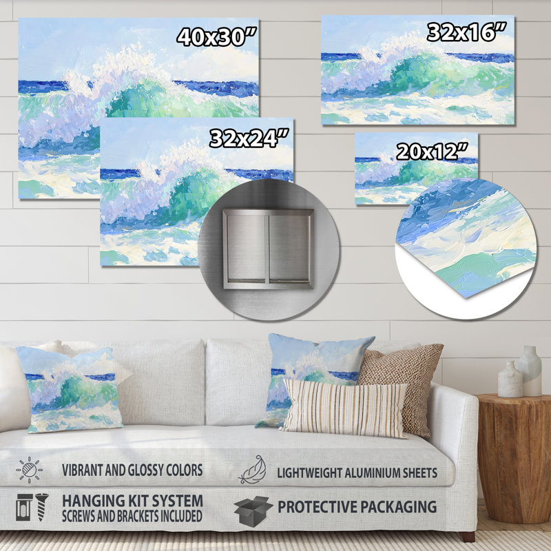«Oceanic Waves Calm Horizon», impression d'art mural en métal bord de mer, H 12 po x l 20 po