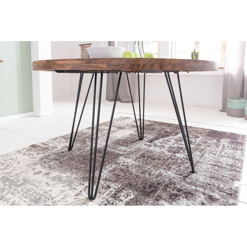 Moris Round Solid Wood Top Metal Base Dining Table