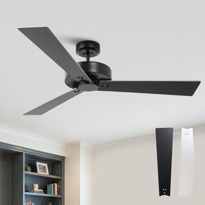 52" Modern Wall Control Propeller Ceiling Fan without Light, Double-Sided Blades, 4 Speeds Reversible DC Motor